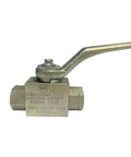 German Made Beefy Heavy Duty High Pressure Carbon Steel Ball Valve With Three Eighths Inch NPT Female Threads Handles Up To Seven Thousand PSI BKH Type Hydraulic Flow Control Two Port Shut Off Valve side view