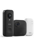 Kickass Wireless Security Camera Paired With A Slick Hardwired Video Doorbell Featuring No Sweat Installation And Extended Battery Plus Sync Hub For Ultimate Front Porch Coverage In Matte Black - three wireless cameras on display.