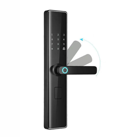 Game Changing Smart Door Lock With Smooth Fingerprint Recognition Password Keyless Entry Remote Control Auto Locking And Anti Spoof Technology For Hassle Free Rock Solid Home Security shown with a sleek black finish and fingerprint access.