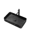 USZWBY Black Marble Pattern Vessel Vanity Sink Above Counter Basin Square Ceramic Wash Bathroom Sink Modern Countertop view from above.