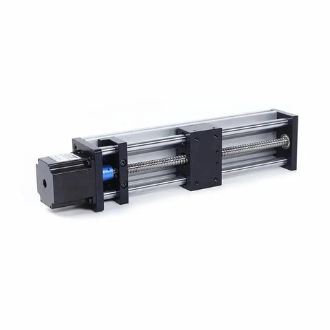 Side view of Beefy Motorized Linear Guide Actuator Table With 200mm Travel And 8 Inch Stroke CNC Linear Rail Slide Stage With Ball Screw System And 57 Stepper Motor