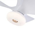 Ceiling Fan with Light 36W Built-in Illumination 6 Speed Settings Color, close-up of white light fixture and rotor.