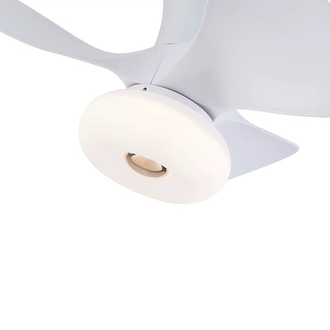 Ceiling Fan with Light 36W Built-in Illumination 6 Speed Settings Color, close-up of white light fixture and rotor.