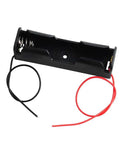 Badass 5 Pack 18650 Battery Case Holders With Pre Stripped Wired Leads For 3.7V Rechargeable Cells No Fuss showing single black plastic battery case with leads.