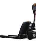 Heavy Duty Electric Pallet Jack Truck With 3.3k Lbs Capacity, Compact Warehouse Forklift For Small Spaces, Indoor Material Handling In Supermarkets, Lithium Battery Powered Lift Truck side view showing handle and forks