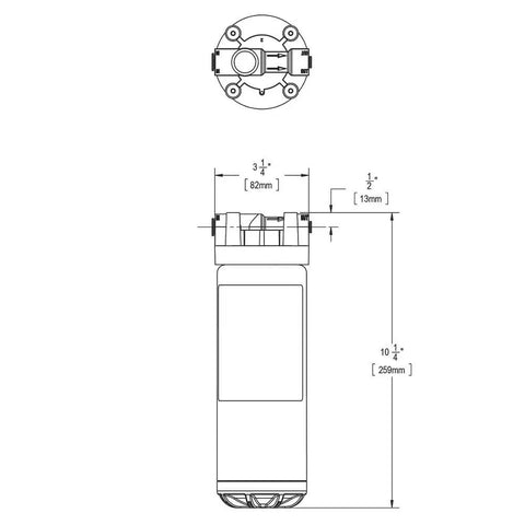 Technical diagram of WaterSentry VII Universal Filter Kit For Bottle Filling Stations Turns Any Nonfiltered Cooler Or Fountain Into Clean Filtered Water No Fuss SpaceSaving Compact Design QuickDisconnect One Quarter Turn Filters With Automatic Shutoff showing dimensions