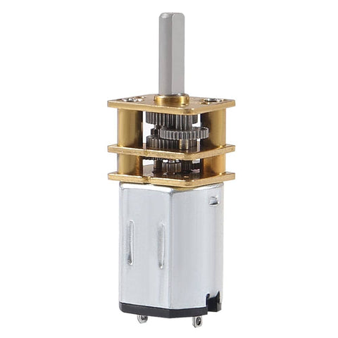 GA12 N20 12V 100RPM Gear Motor With Reducer, compact design, silver and gold metal gears, vertical angle view