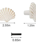 Seashell Cabinet Knobs Set of 2 Ocean Nautical Cast Iron Drawer Pulls With Gold Highlights Beachy Coastal Style Great for Dresser Wardrobe Cupboard Kitchen or Bathroom Hardware White Finish, 2.55in