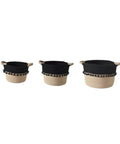 Super Chic Woven Storage Baskets Set Of Three Soft Cotton Rope And Straw Organizer Containers With Durable Handles And Tassel Details for storage.