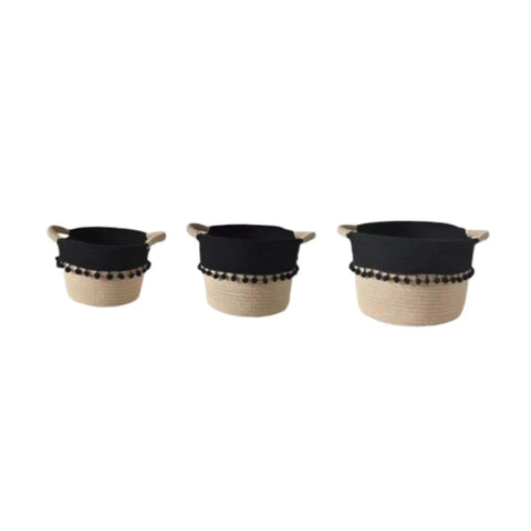 Super Chic Woven Storage Baskets Set Of Three Soft Cotton Rope And Straw Organizer Containers With Durable Handles And Tassel Details for storage.