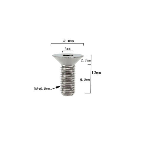 Sick Titanium Steering Wheel Bolts M5 X 12mm Six Piece Countersunk Flat Head Screw Kit showing detailed dimensions and design features.