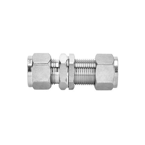 Pysrych 304 stainless steel bulkhead union compression tube fitting, 1/8 in. OD x 1/8 in. OD, pack of 2
