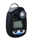 Front view of black handheld O2 gas detector with LCD display and back clip