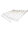 Metric 8-Piece Combination Wrench Set With Lockable Stacking Case, Double-Stamped Sizes, Long Panel Design For Maximum Torque, Full Polish Chrome