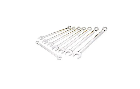 Metric 8-Piece Combination Wrench Set With Lockable Stacking Case, Double-Stamped Sizes, Long Panel Design For Maximum Torque, Full Polish Chrome