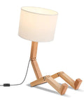 Robot Bedside Lamp With Fabric Lampshade And Foldable Solid Wood Body For Bedroom Or Living Room Cool Creative E27 Table Light
