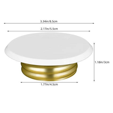 Product image of Rock Solid Iron Fire Sprinkler Cover Plate Concealer dimensions showing a smooth white top and gold base.