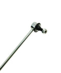 TRQ rear suspension link; chrome steel rod with black bushing, threaded stud and hex nut (side view)