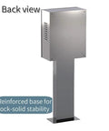Back view of Rock Solid Steel EV Charger Pedestal Box with keyed lock and weatherproof lid for outdoor use.