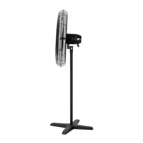 Heavy Duty Industrial Floor Fan With Oscillating Head And Three Speed Settings, 650mm tall black fan on a sturdy base.