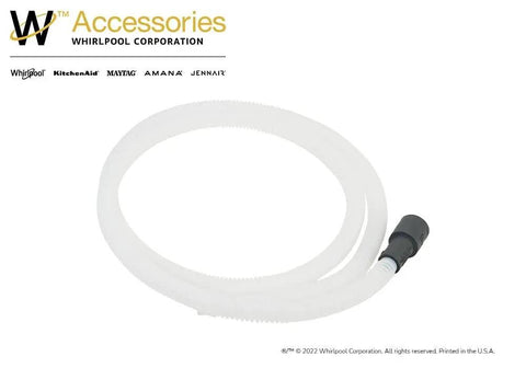 Drain Hose Extension For Dishwashers 6 Feet White Genuine OEM Replacement Part; coiled view with black connector end.