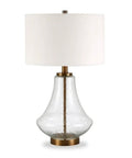 23 Inch Tall Table Lamp With Seeded Glass Shade Polished Nickel Finish And Flax Linen Fabric A Stylish Nightstand Or Side Table Light That Delivers Cozy Glow And Modern Vibe featuring a clear textured glass base and white linen shade.