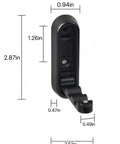 Sleek Black Folding Wall Hooks Four Pack With Swivel Hinge Design Perfect For Tight Spaces And Narrow Hallways No Hassle Kickback Mount close-up with dimensions.