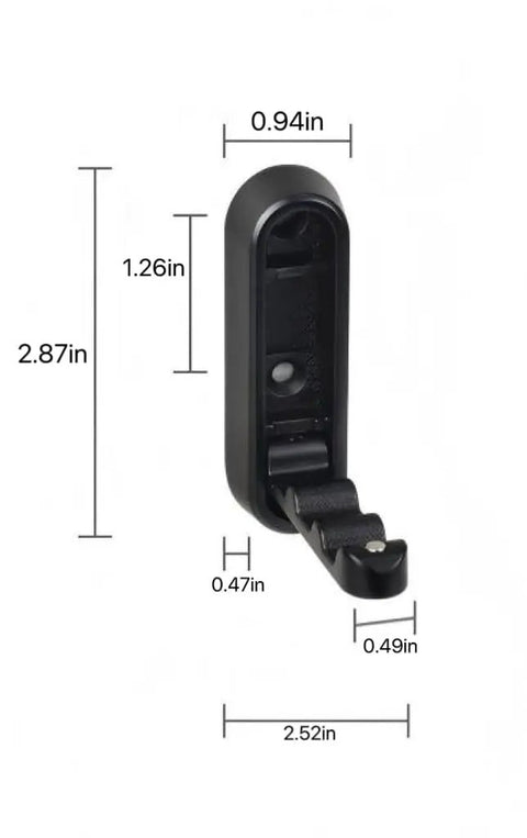 Sleek Black Folding Wall Hooks Four Pack With Swivel Hinge Design Perfect For Tight Spaces And Narrow Hallways No Hassle Kickback Mount close-up with dimensions.