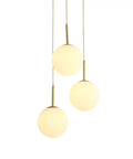Three Head Brass Pendant Light Fixture With Cream Glass Shades, modern cluster ceiling light for kitchen island and bedroom