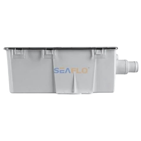 Side view of 12V Shower Sump System With 750 GPH Pump Three Inlet Options For Easy Install Including 1.75 Inch, 1 Inch Or 1.75 Inch