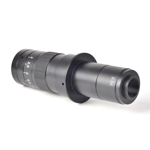 Top Shelf Black C Mount Monocular Microscope Camera Adapter Packing Ridiculously Clear Glass Optics And Smooth 180X Zoom Adjusting Wheel, showing 0.5X eyepiece.