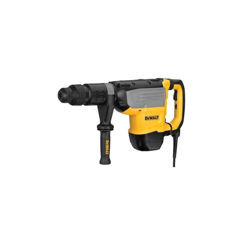 Heavy Duty SDS Max Rotary Hammer Drill Featuring Anti Rotation E Clutch Safety Tech For Hardcore Concrete Jobs in yellow and black design.