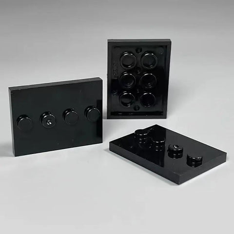 Mini Figure Display Stand Set With 50 Pieces Classic Bracket Plate 3x4 Four Studs Compatible With Lego shown in black.