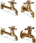 CUTPOIY Vintage Brass Wall Mounted Kitchen Sink Mixer Tap Single Cold Faucet for Laundry Outdoor Garden with dimensions shown