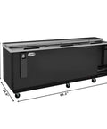 Heavy Duty Commercial Bottle Cooler, 95 Inch, 29.7 Cu Ft, Black freestanding drink dispenser with wheels and built-in opener.