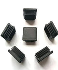 8 Pack 1 1/2 Inch Square Black Plastic End Caps For Square Tubing And Furniture Finishing Plugs in a circle