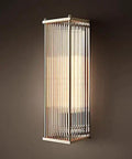 Sleek Vertical Wall Sconce With Rectangular Glass Shade Perfect For Setting Epic Living Room Vibes Delivering That Sharp Modern Look With Soft Glowing Led Illumination And Slick Design showcased on a dark wall.
