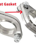 Angled view of two metal 3-inch exhaust gaskets with bolt-on flanges and nuts.
