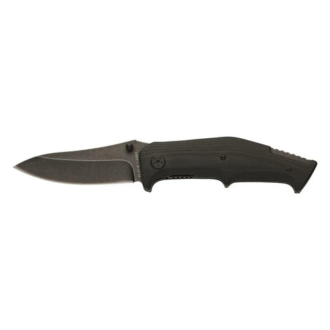 Outdoorsman Survival Combo Knife With Assisted Opening, 4.5 Inch Closed, 3.5 Inch Stonewash Stainless Drop Point Blade, Black G10 Handle