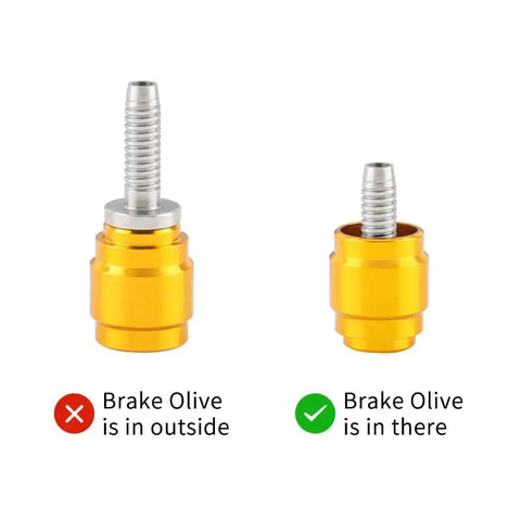 Comparison of Pro Grade Bicycle Brake Olive Connecting Insert displaying proper installation for Avid SRAM Hydraulic Disc Brakes.