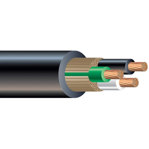100 Foot 10 AWG 3 Conductor SOOW Power Cord Built Tough Flexible Outdoor Cable Pro Grade Workhorse For Hardworking Crews And Weekend Warriors Rated 600 Volt Black showing color-coded copper wires in tough rubber sleeve.
