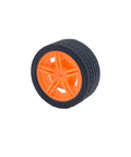10 Piece Model Car Wheel Set With Rubber Tires And Five Round Shaft Axles in Bright Yellow, single wheel detail view