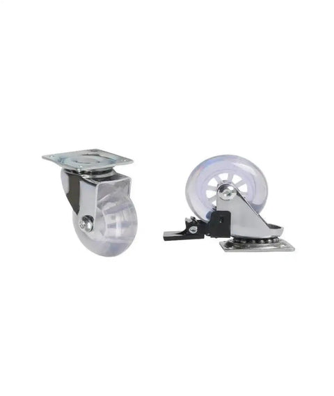 Four Pack 3 Inch PU Transparent Crystal Wheel Casters With Brakes for Cabinets and Furniture Universal Fit Easy Glide Flat Stem Mount