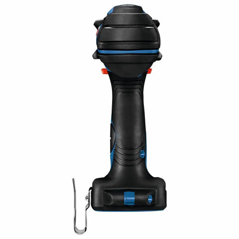 Back view of GSR18V-975CN 18V Brushless Drill Driver Bare Tool showing grip handle and metal clip for heavy duty drilling.