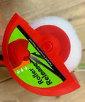 Nine Inch Paint Roller With Integrated Anti Splatter Shield And Heavy Duty Rubber Grip For No Sweat Wall Painting Plus Threaded Socket Attaches To Standard Poles Slick Smooth Coat Reusable Nap Cover Pack Of Ten, top view with roller release feature.