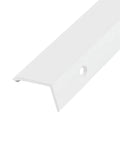 Close-up of a white aluminum finger pull handle from the set of 10, showing curved edge and hole for cabinets and drawers.