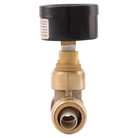 1 X 1 Inch Pressure Gauge Tee With Push To Connect Brass Plumbing Fitting, black gauge visible, for PEX Copper CPVC HDPE
