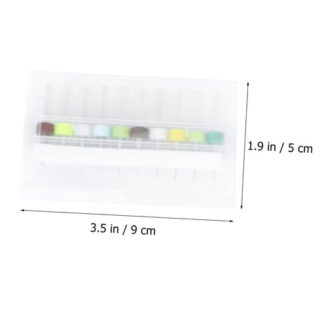 10 Piece Engraving Drill Bit Set Tungsten Carbide For CNC PCB Drilling in clear box showing random colored bits with dimensions.
