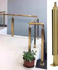 Solid 304 Stainless Steel Railing Post Kit With Round Handrail Guardrail System For Glass Panels Deck Patio Balcony Knockout Rust Resistant outdoor railing system with gold finish, showcasing sturdy design and glass panel integration.