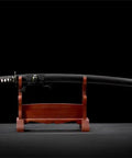 1095 Steel Japanese Odachi Long Sword With Iron Tsuba, Full Tang, Badass Battle Ready Sharp Edge on display stand